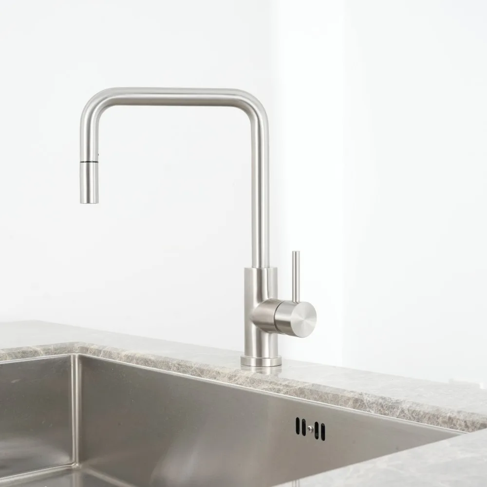Brushed Steel Square Kitchen Faucet