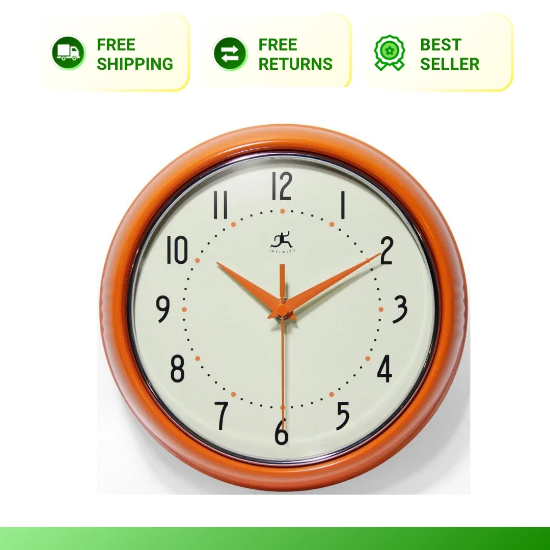 Orange Round Metal Wall Clock
