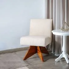 Cream Fabric Slipper Chair