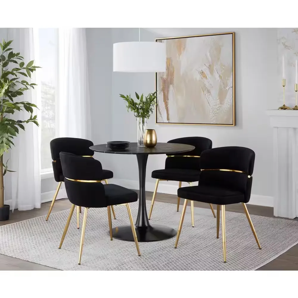 Black Velvet and Gold Metal Dining Chair