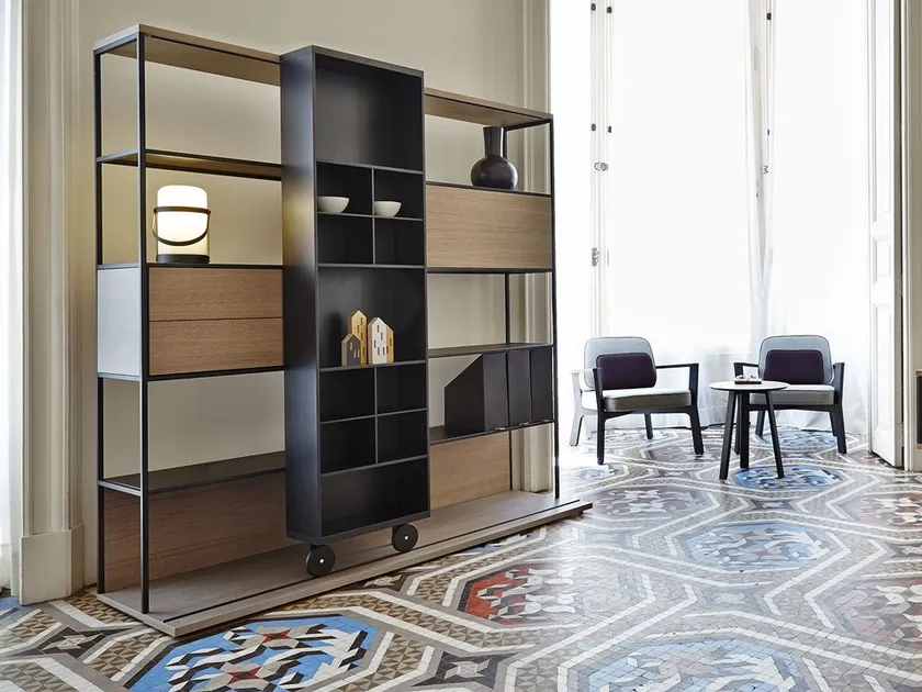 Punt Literatura Open Wood and Metal Modular Bookcase