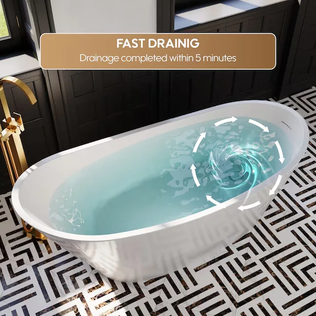 WELLFOR BM White Acrylic Oval Freestanding Bathtub
