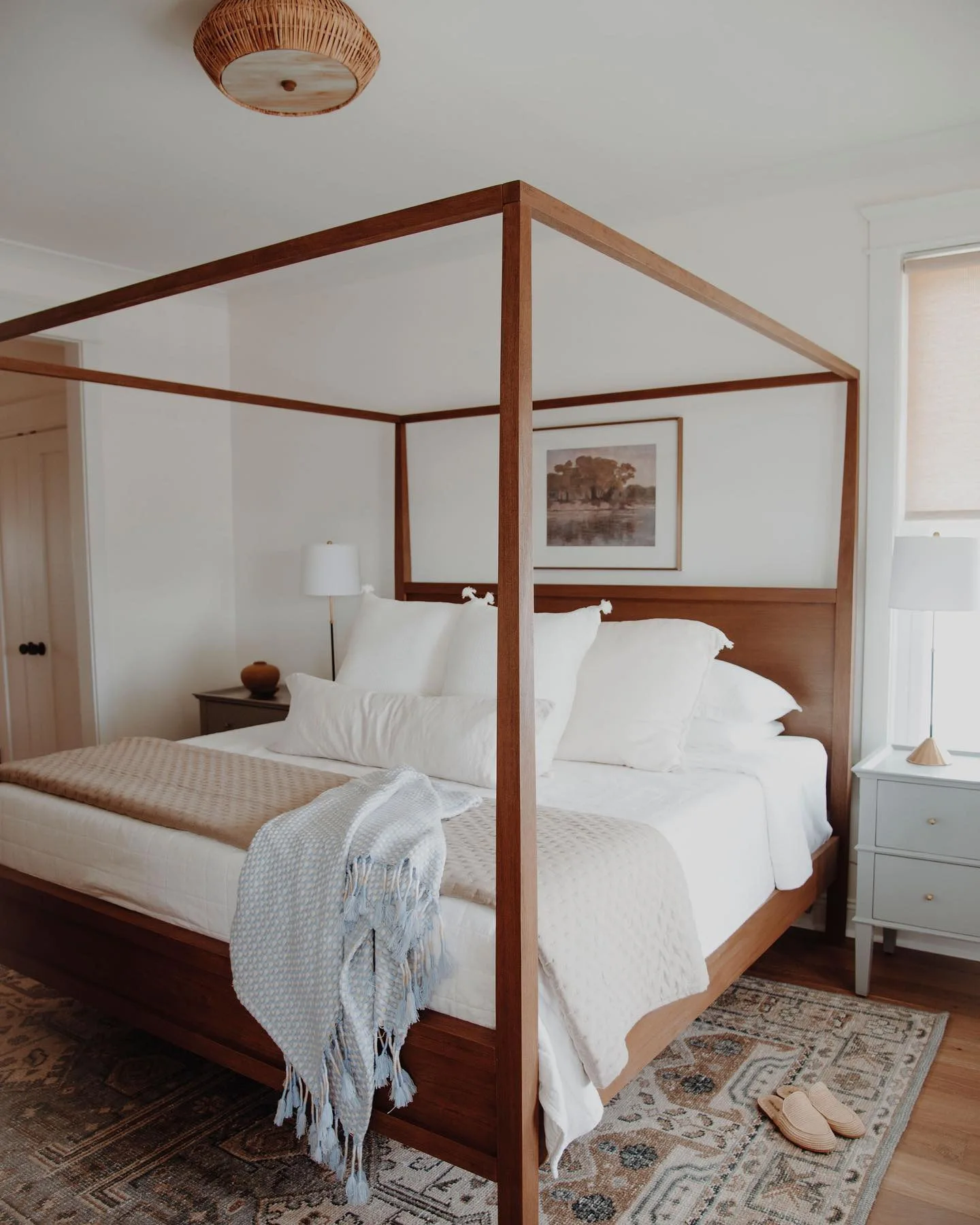 Natural Solid Wood Canopy Bed