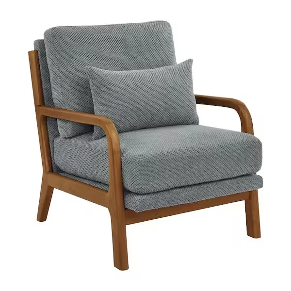 Gray Textured Armchair with Wood Frame
