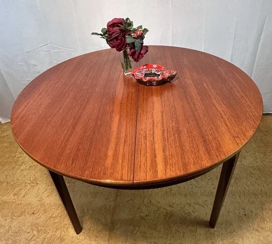 Mid-Century Modern Round Teak Dining Table