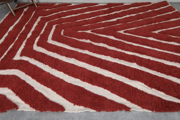 Moroccan Red and White Geometric Wool Area Rug