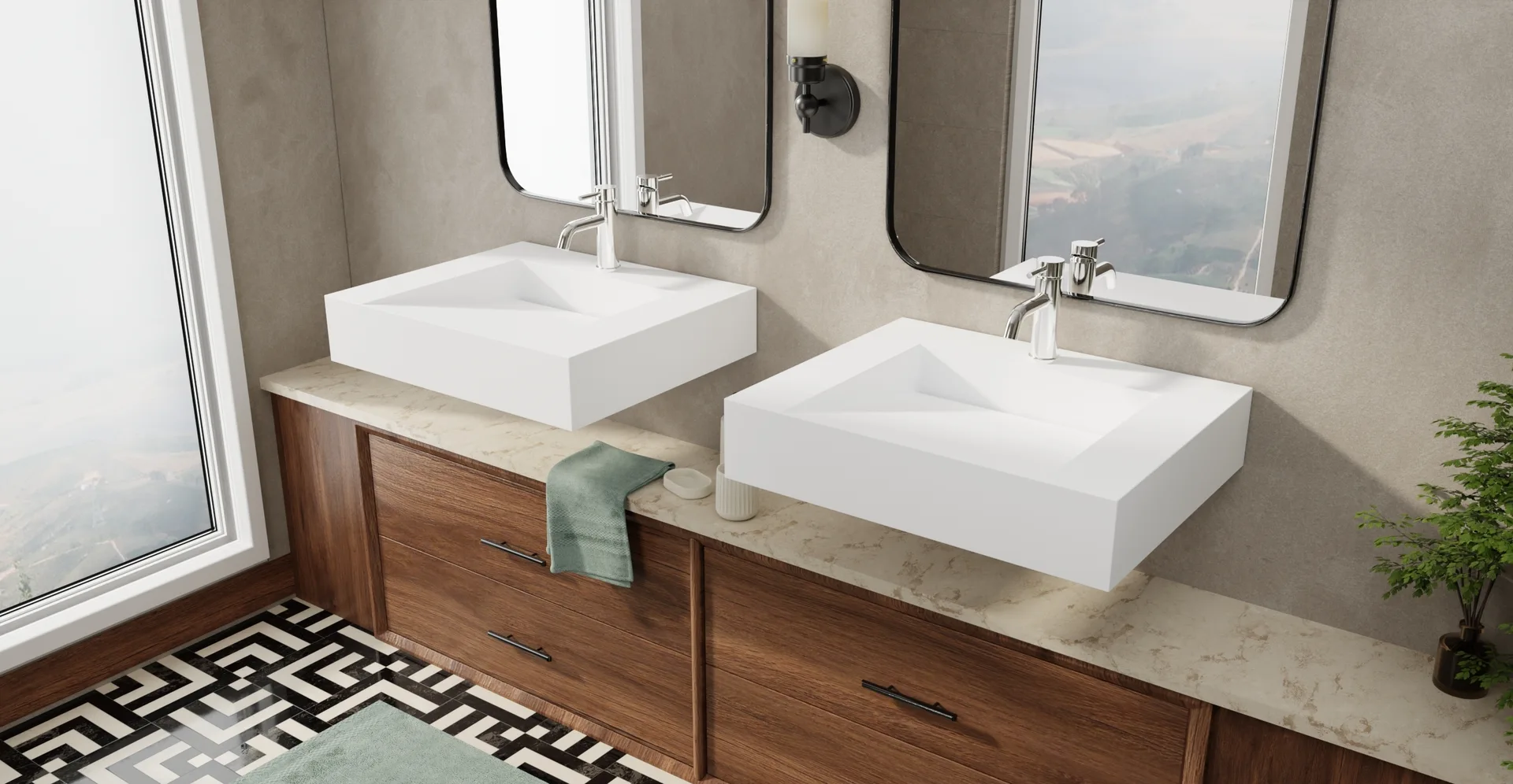 Modern Rectangular Wall Mounted Sink