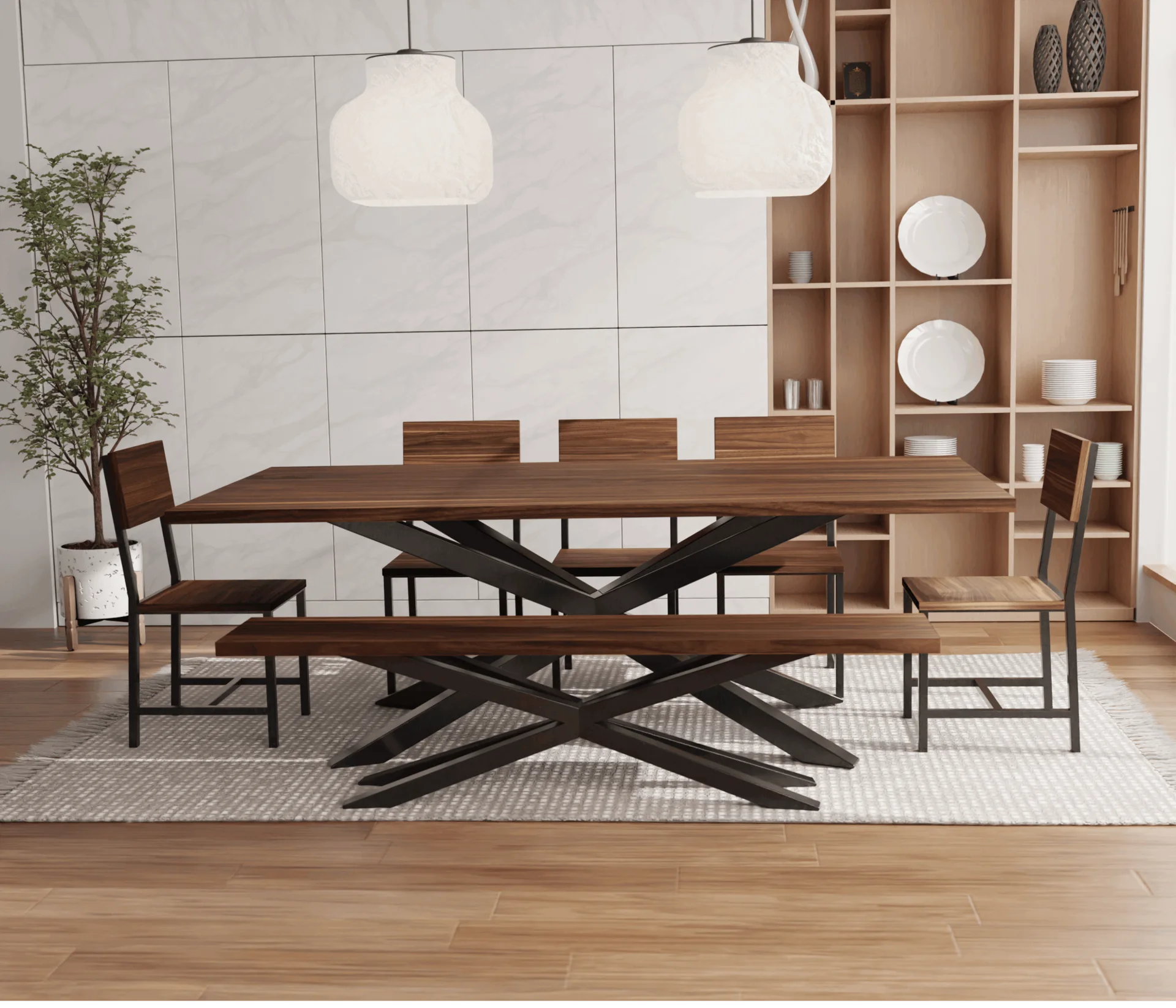 Dakota Walnut and Steel Rectangular Dining Table