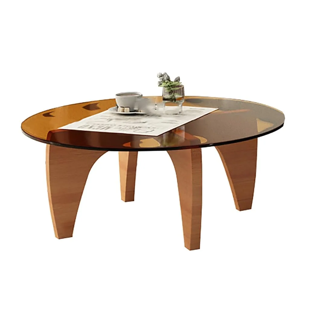 Round Glass and Wood Coffee Table