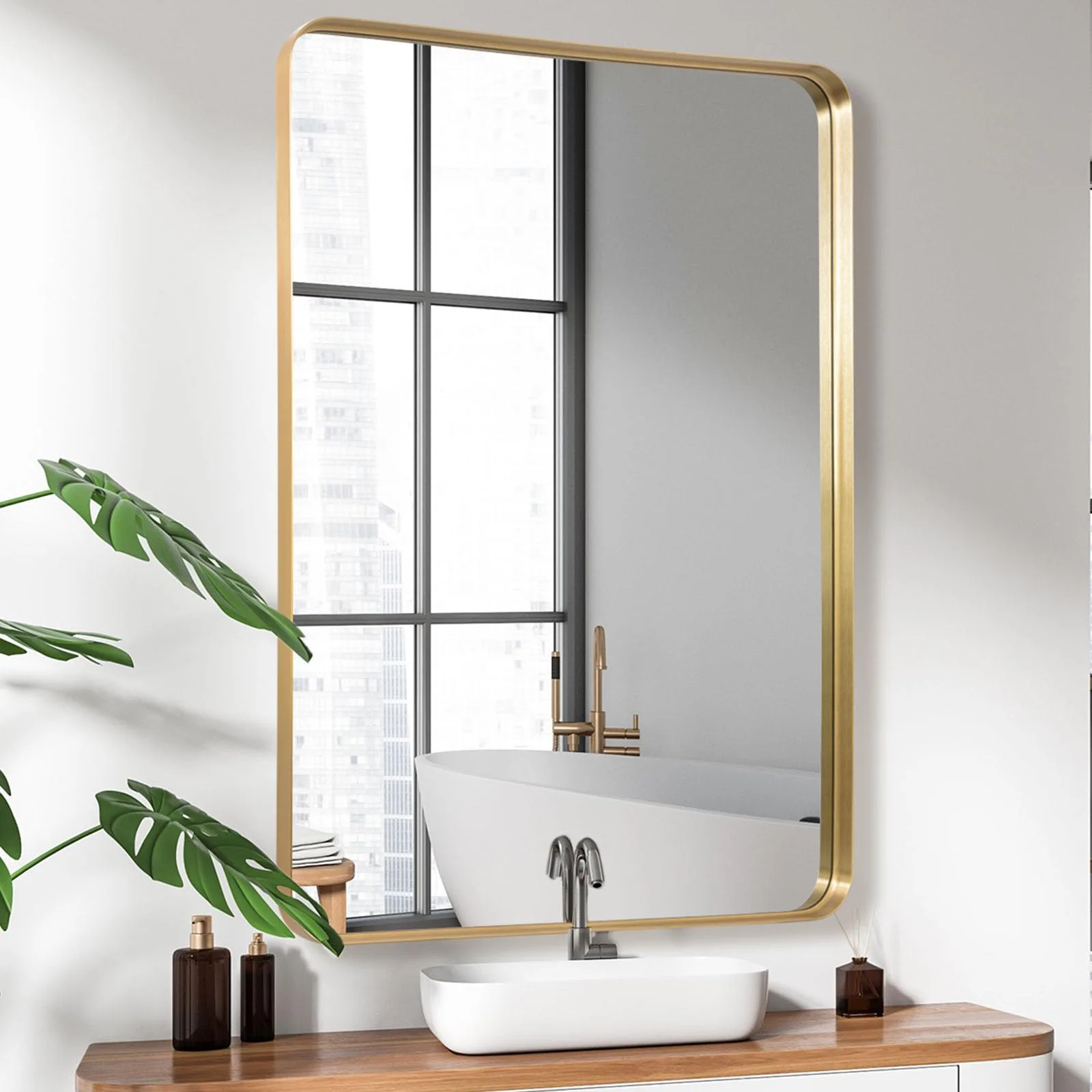 Brushed Gold Rectangular Wall Mirror