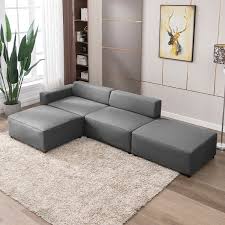 Mjkone L-Shape Reversible Modular Sectional Sofa with Ottoman