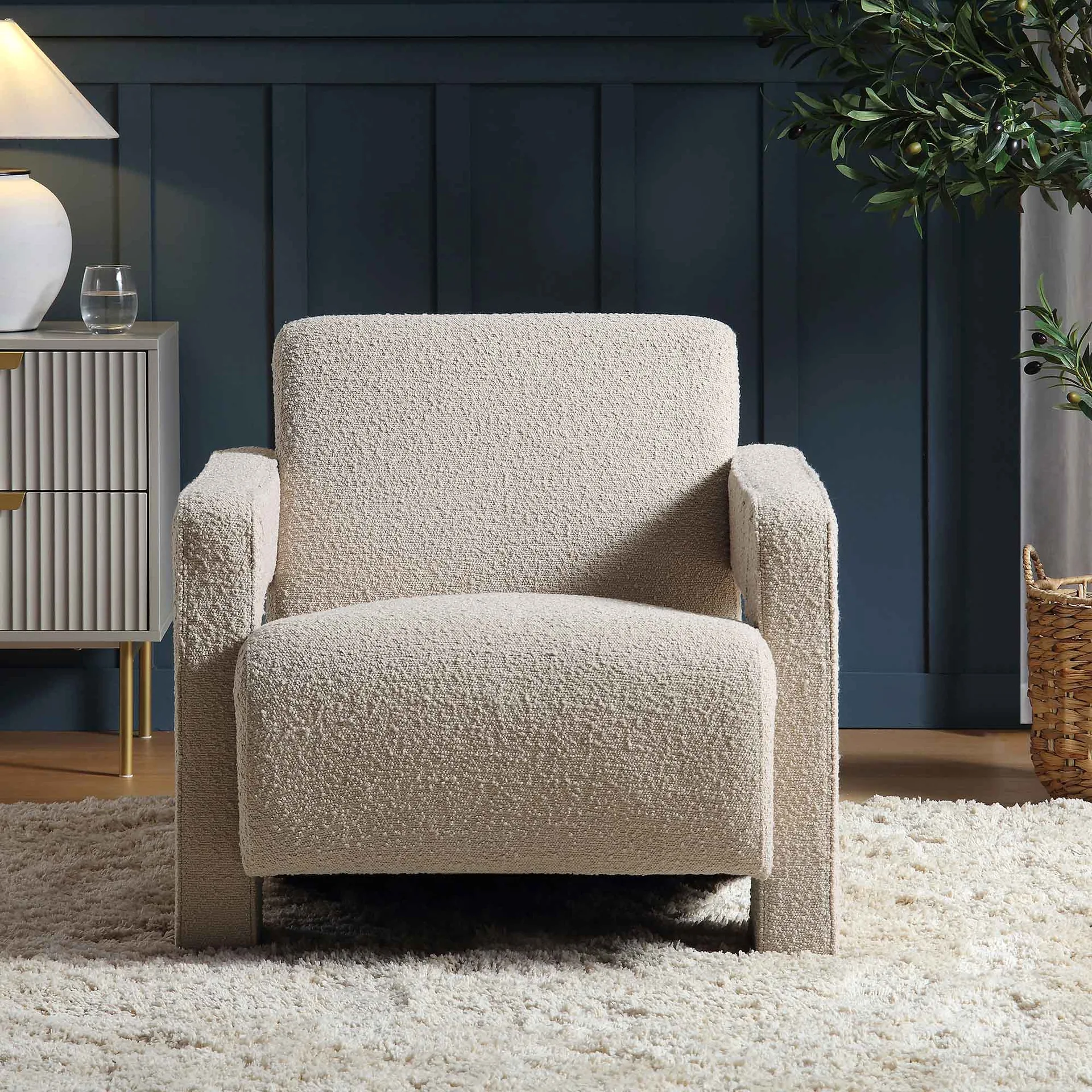 Sculptural Boucle Upholstered Armchair