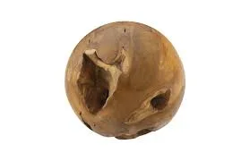 Natural Teak Wood Sphere Sculpture
