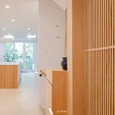 Natural Wood Slat Sliding Room Divider