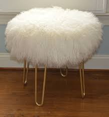 White Round Sheepskin Stool