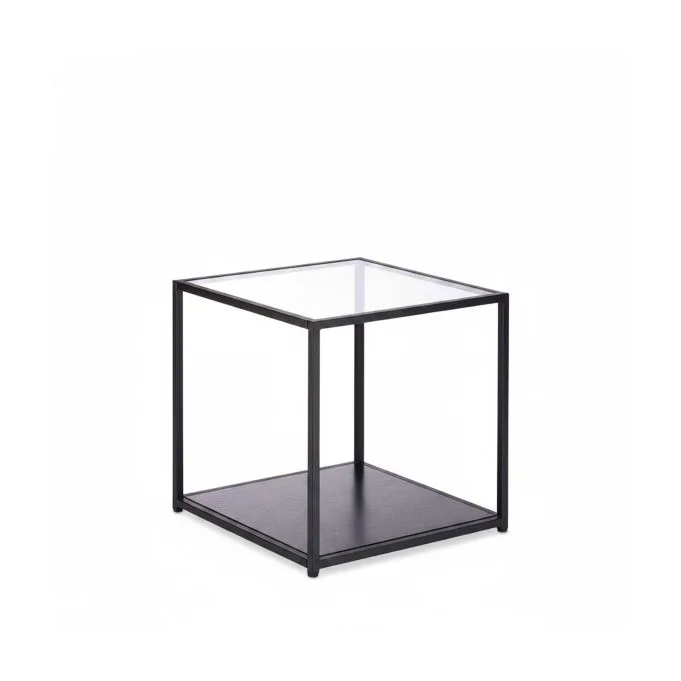 Square Glass and Metal Side Table