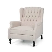Salome Beige Fabric Tufted Wingback Recliner