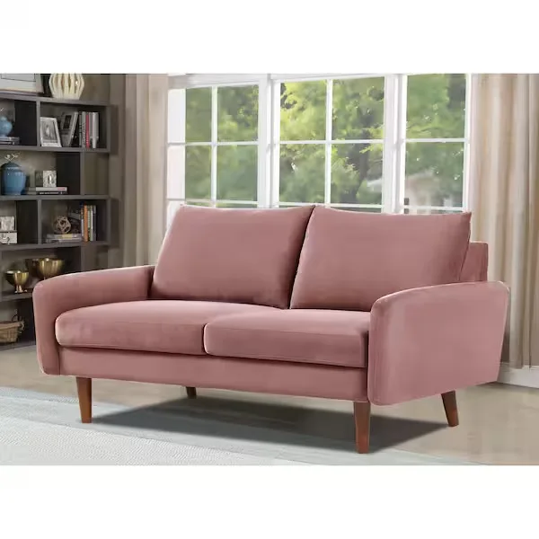 US Pride Furniture Valarie 58 in. Rose Velvet 2-Seater Loveseat with Tapered Legs HD-S5625-L