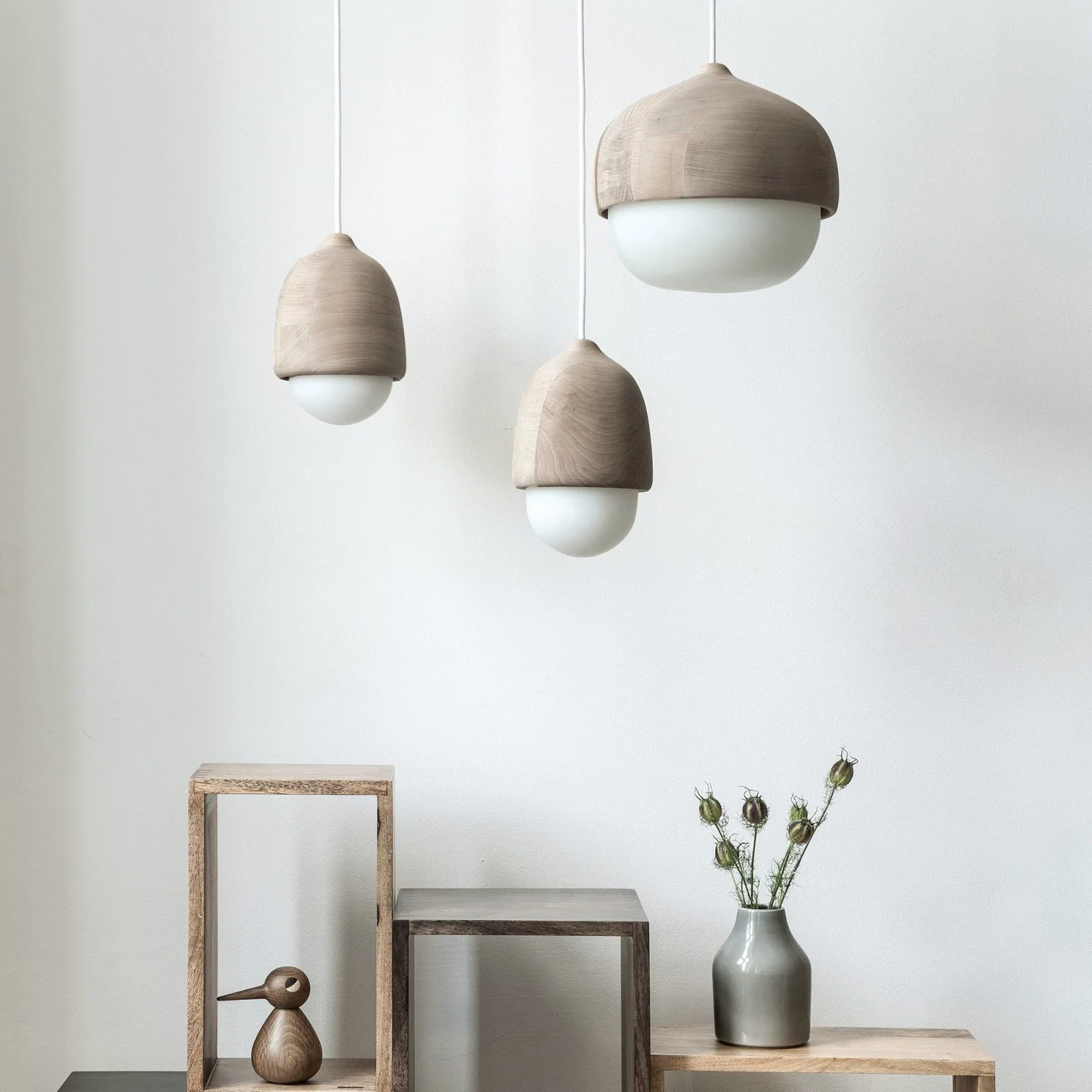 Terho Acorn Wood and Glass Pendant Light