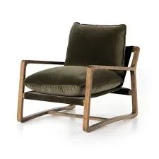 Ace Green Suede Wood Accent Chair