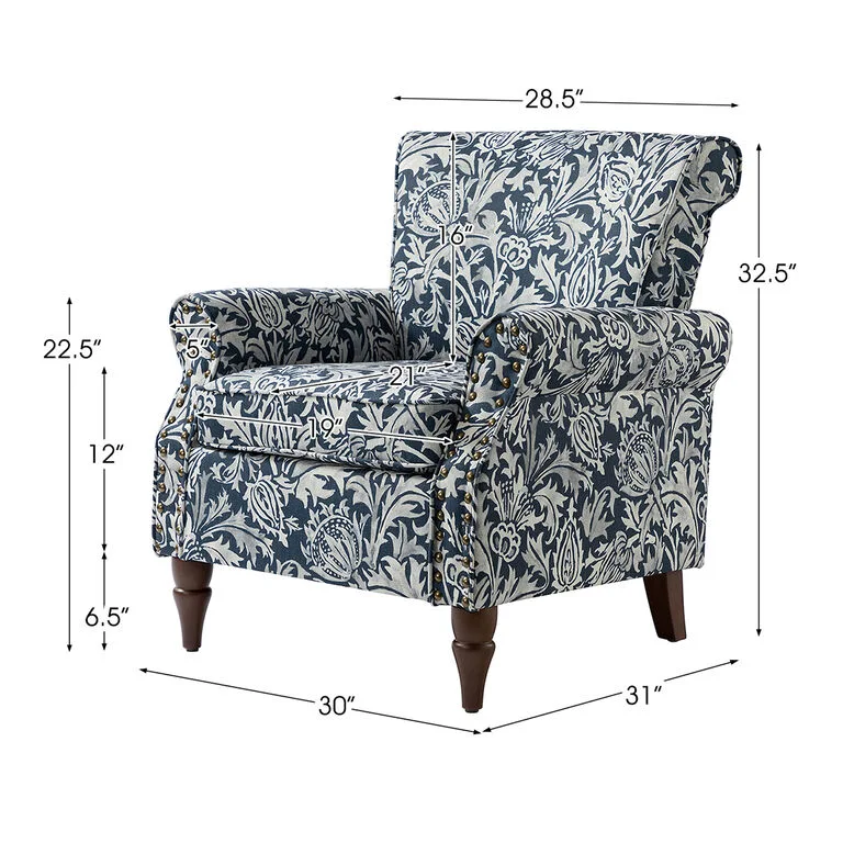 Connaught Navy and White Floral Accent Chair