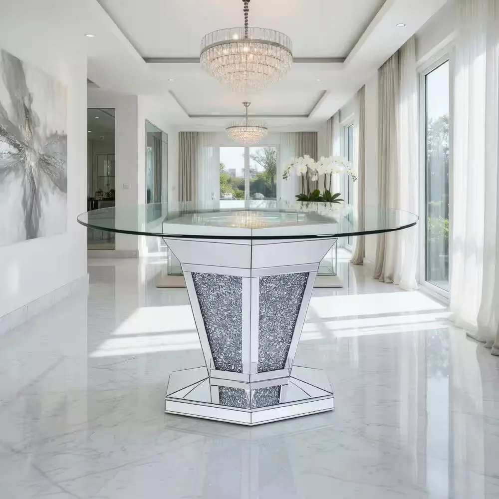 Benjara Round Glass Dining Table