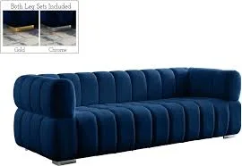 Gwen Blue Velvet Ribbed Modular Sofa