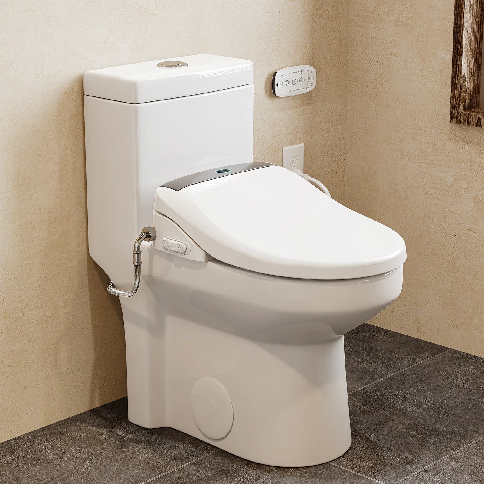 White Modern Toilet With Bidet Seat
