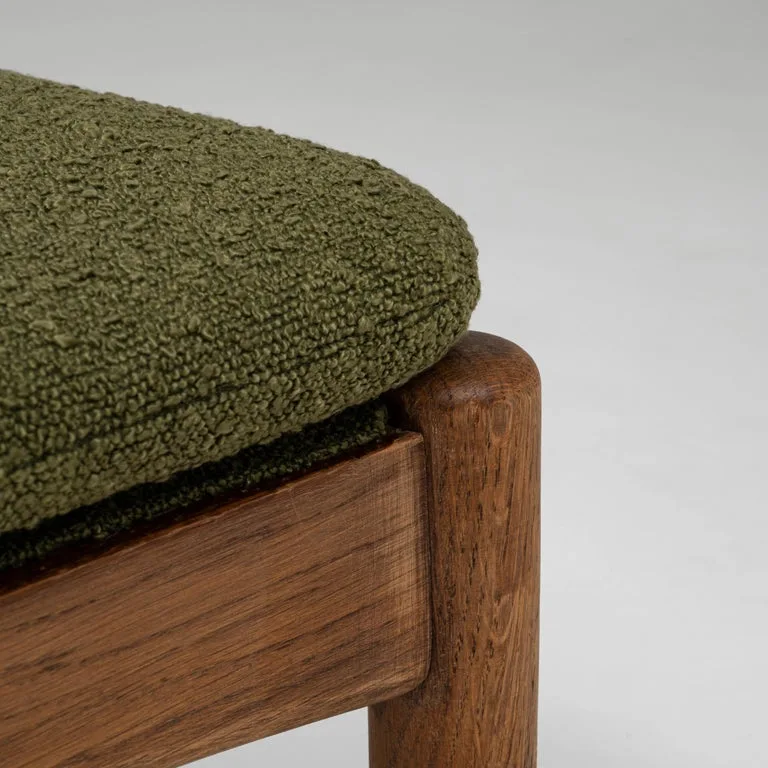 Green Bouclé Upholstered Ottoman
