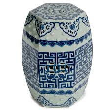 Blue and White Ceramic Garden Stool