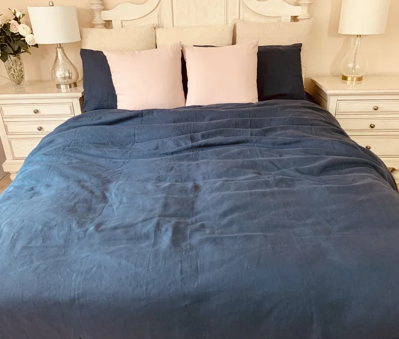 Navy Linen Bedding Set