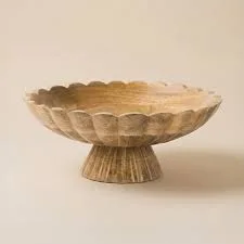 Fluted Wood Pedestal Decorative Bowl