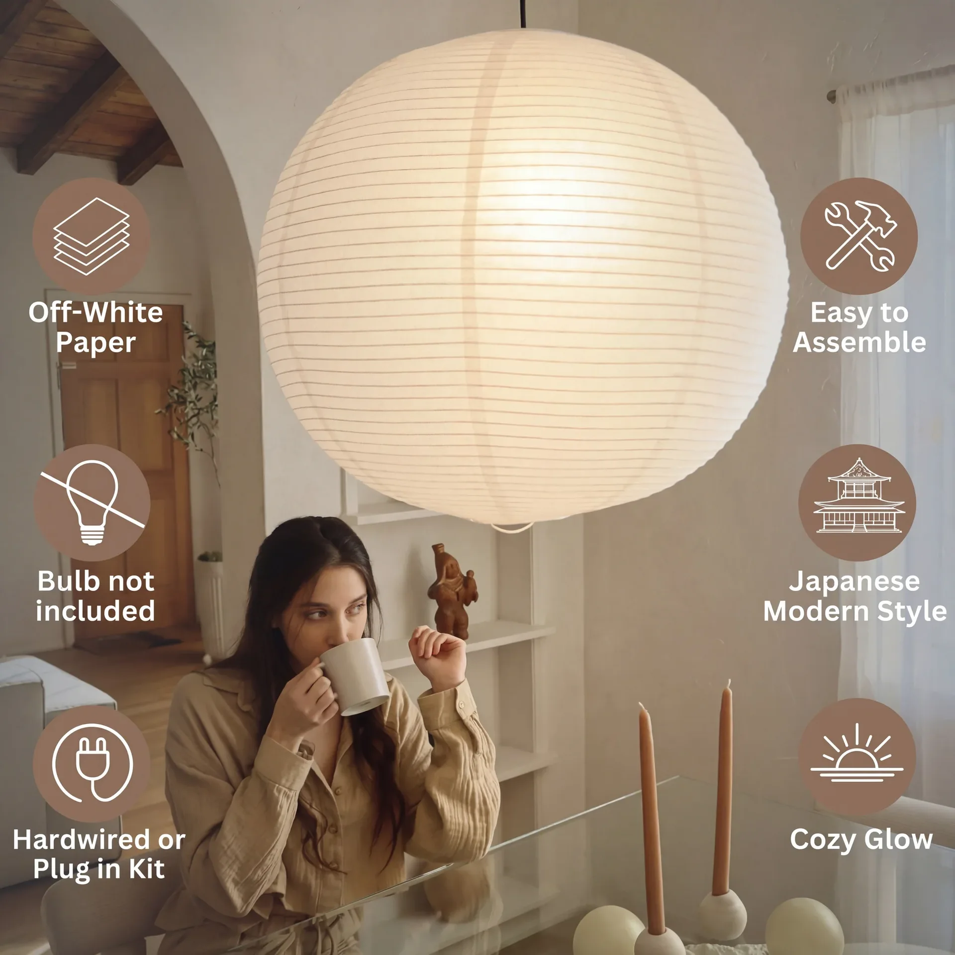 Ribbed Paper Lantern Pendant Light