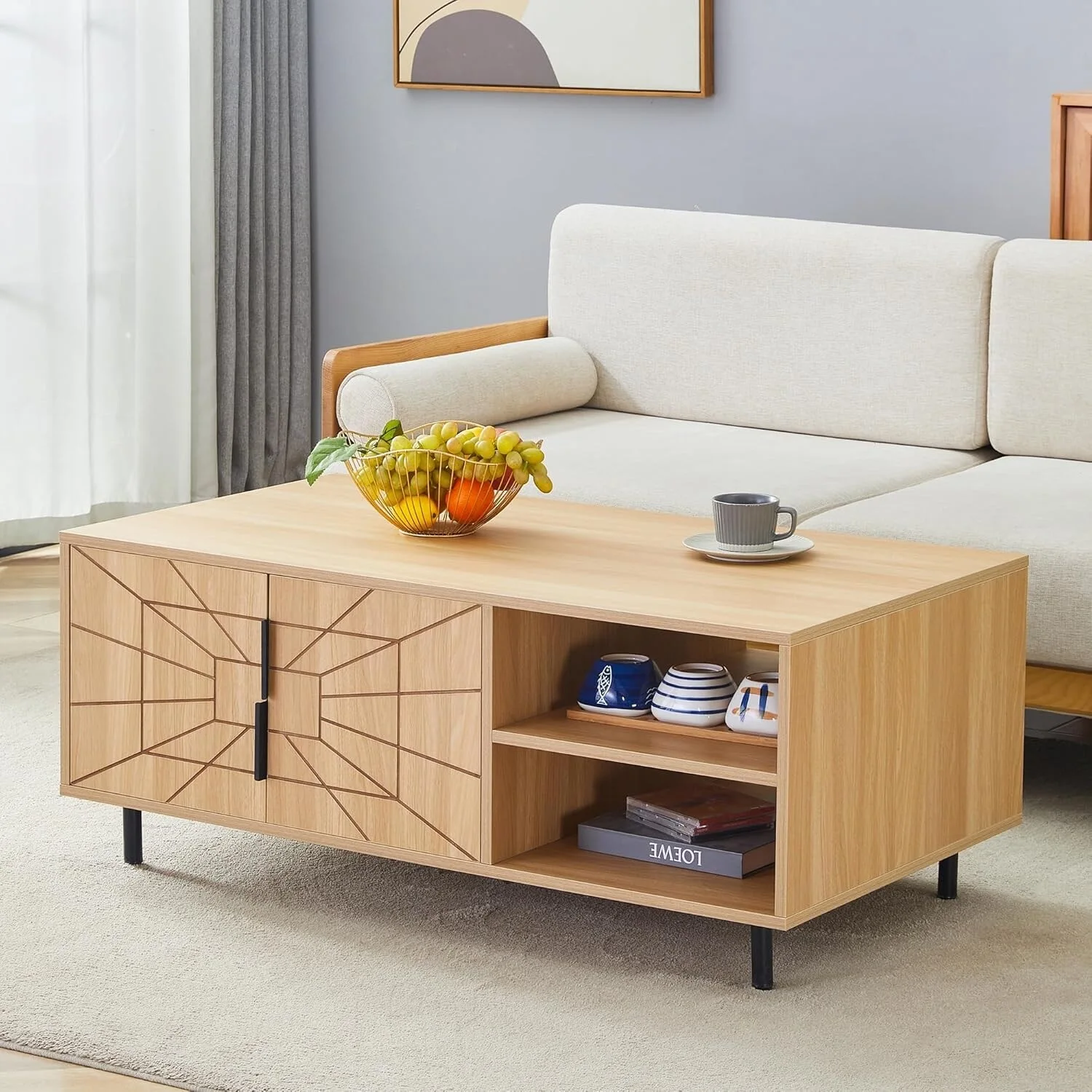 Geometric Textured Wood Coffee Table