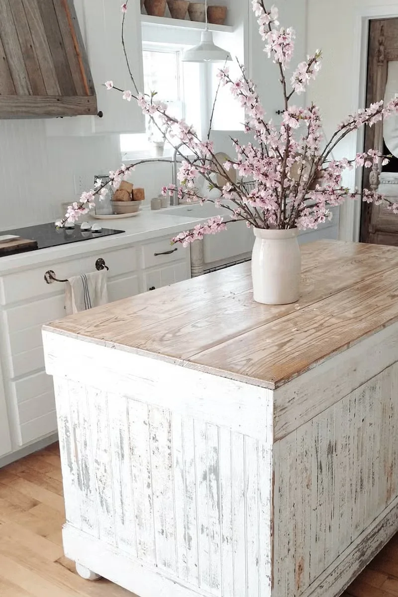 Distressed White Wood Kitchen Island