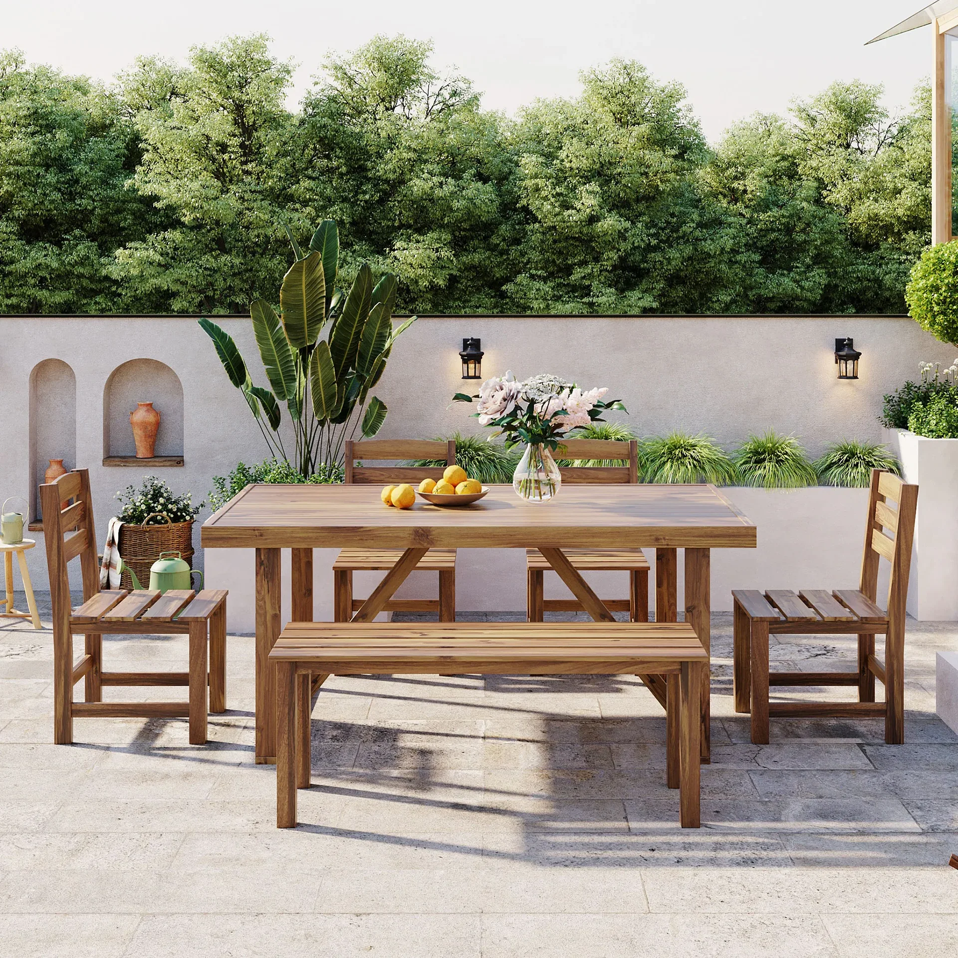 Natural Wood Rectangular Patio Dining Table