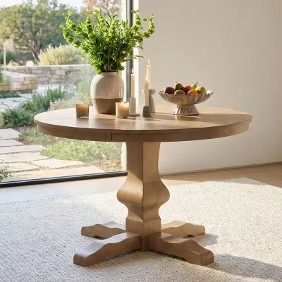 Natural Round Pedestal Dining Table