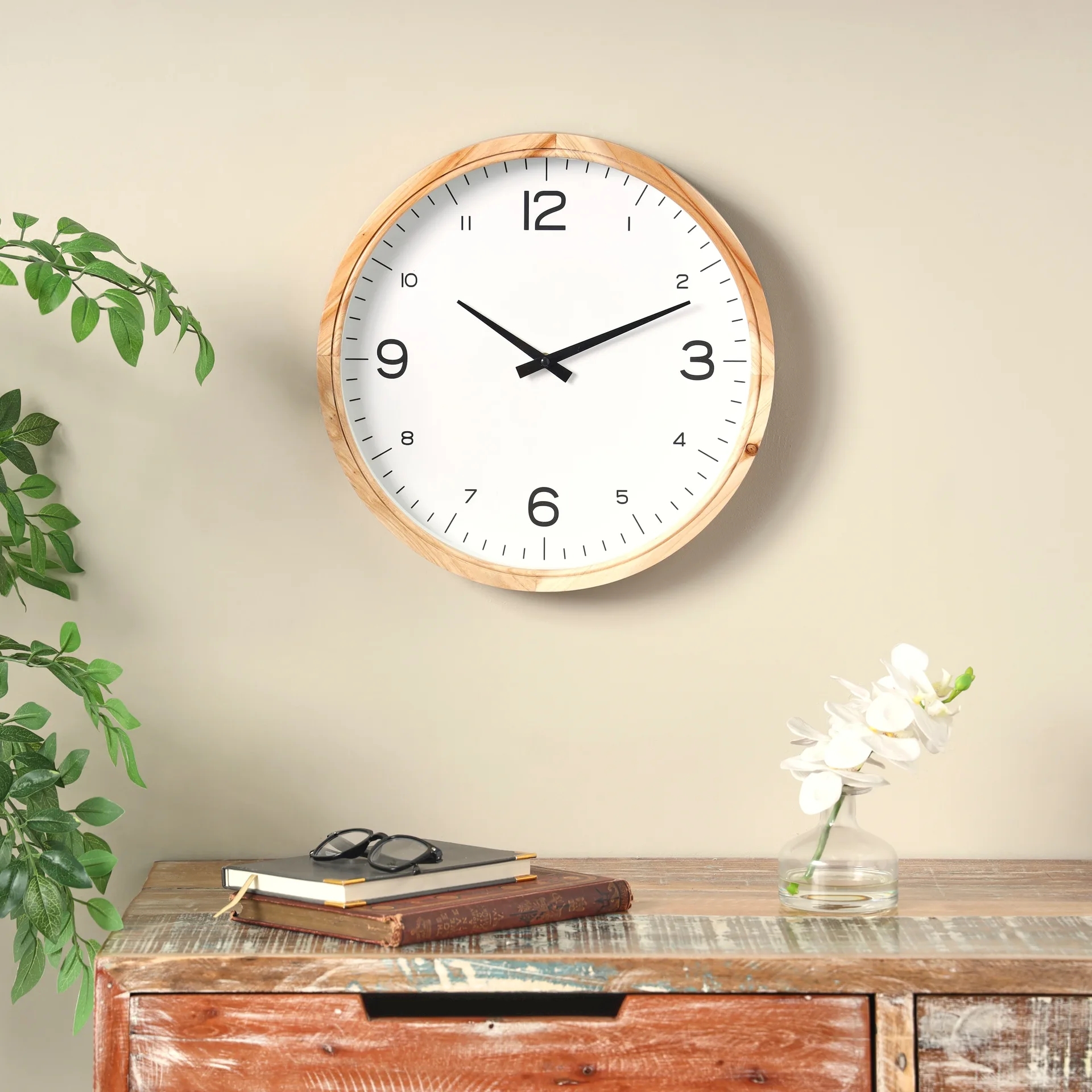 Natural Wood Round Wall Clock