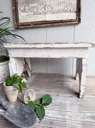 Antique White Wood Rustic Bench