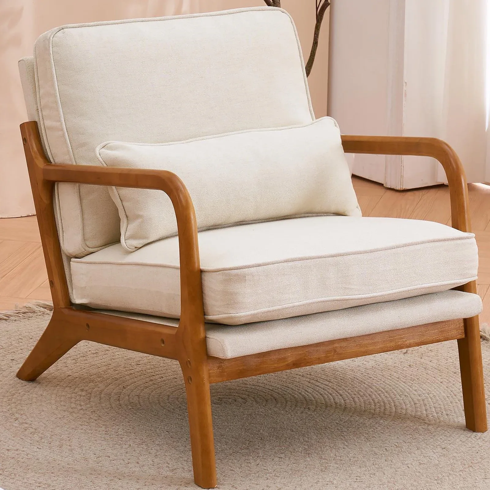 Beige Linen Armchair