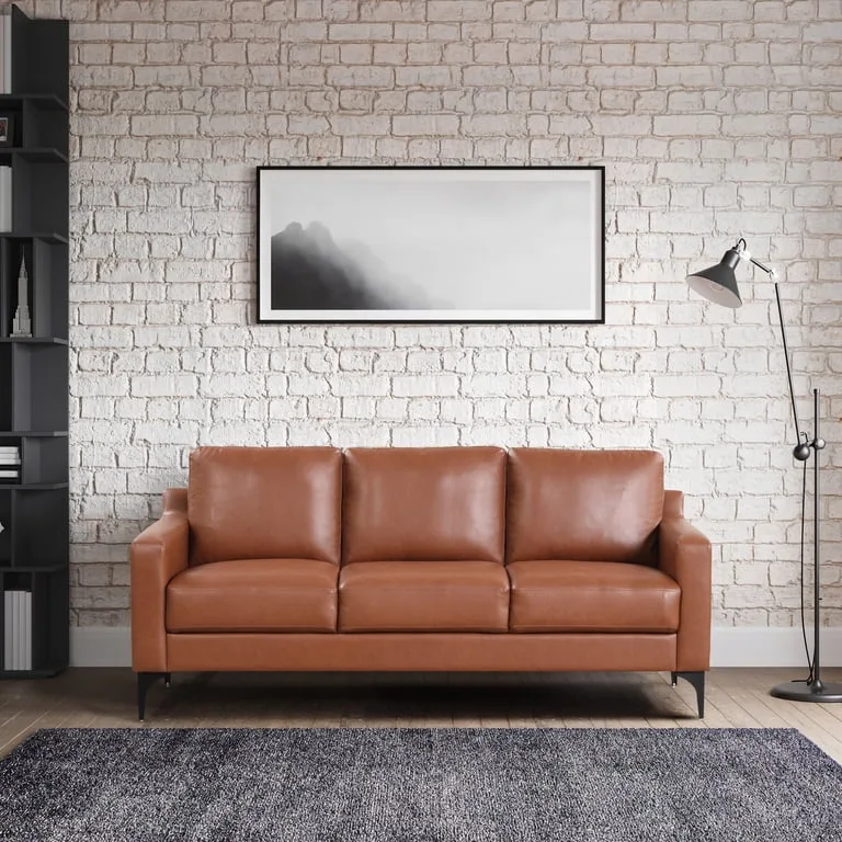 Hemsworth Mid-Century Modern Leather Sofa