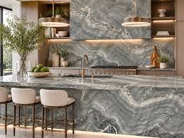 Polished Black Stone Kitchen Island