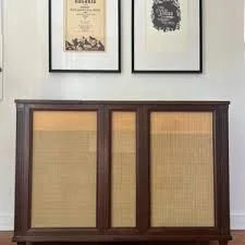 Woven Wood Record Player Cabinet