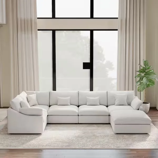 J&E Home Beige Linen Modular Sectional Sofa