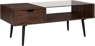 Mid-Century Modern Walnut and Glass Coffee Table