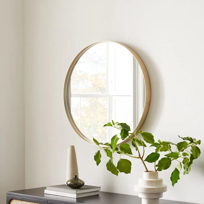 Deep Frame Round Thin Metal Wall Mirror