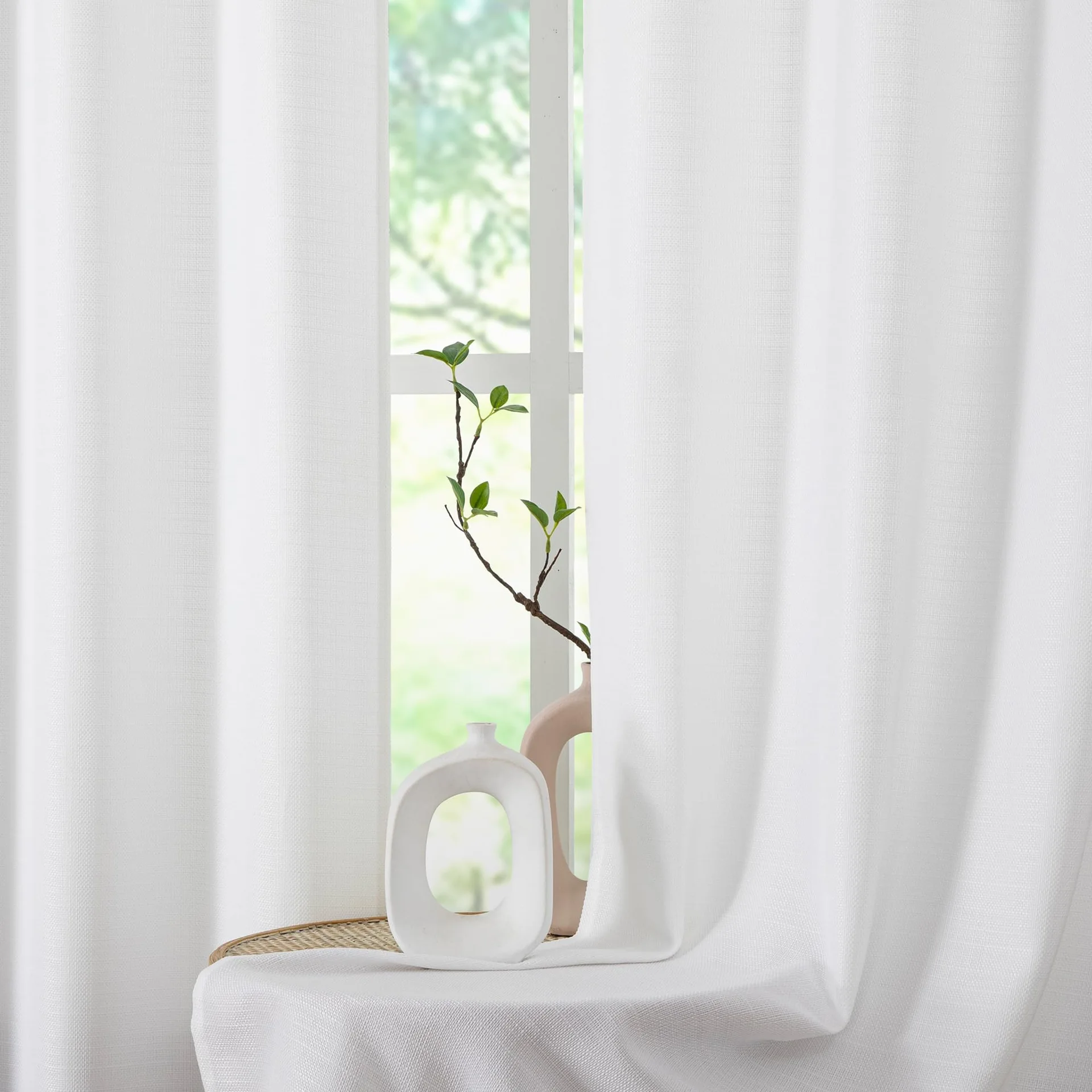White Textured Linen Curtain Panel
