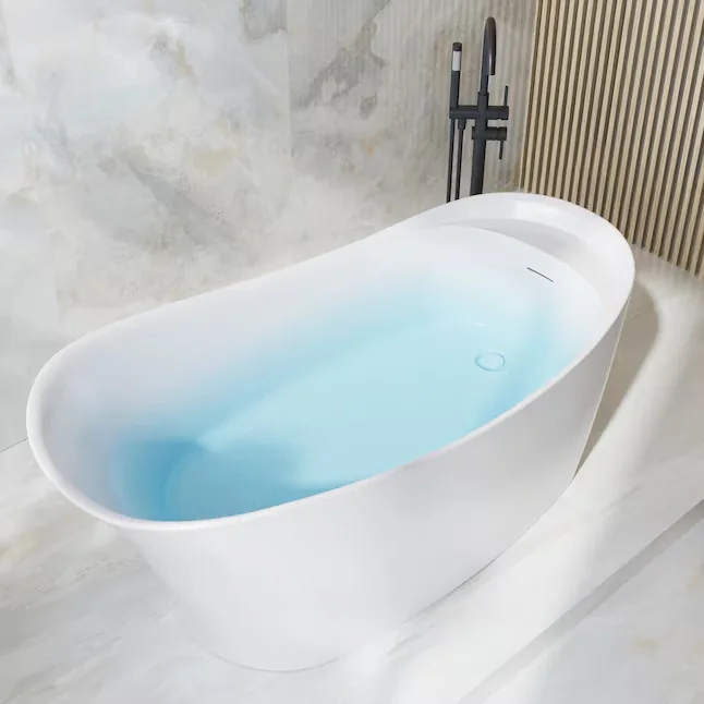 WELLFOR White Acrylic Oval Freestanding Bathtub