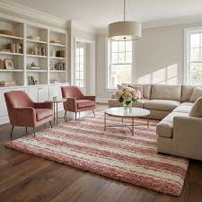 Melia Pink Striped Plush Area Rug