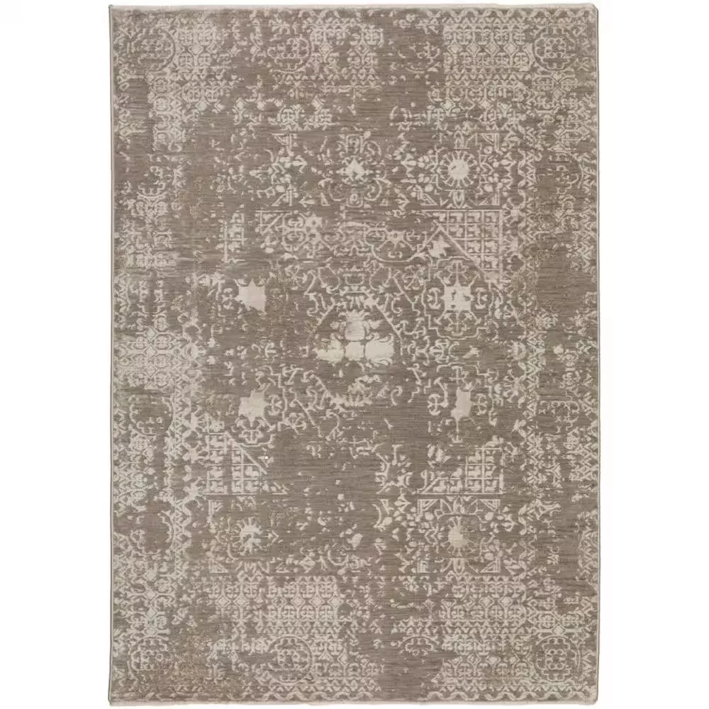 Oriental Distressed Gray Geometric Area Rug